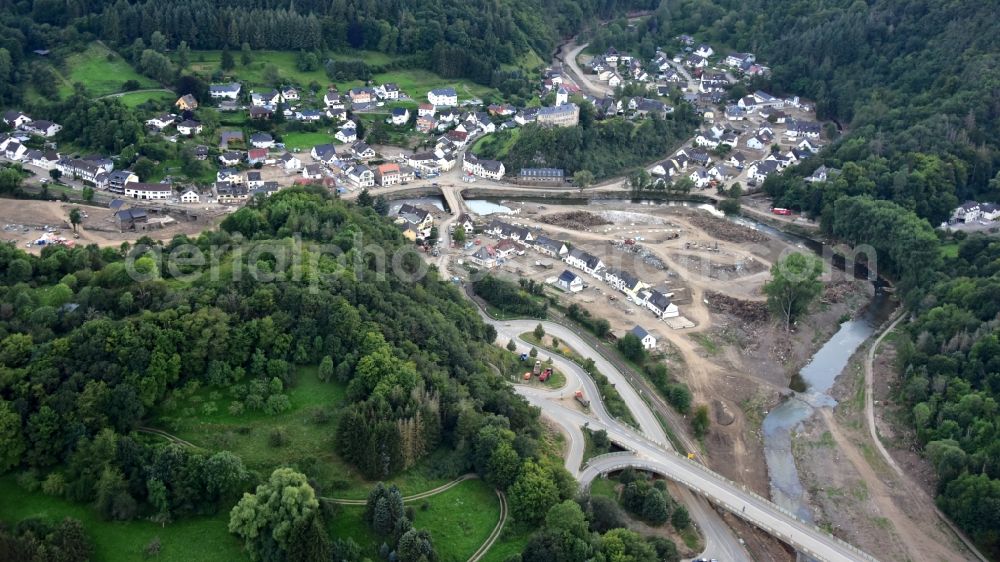 Aerial photograph Altenahr - Kreuzberg after the flood disaster this year in the state Rhineland-Palatinate, Germany