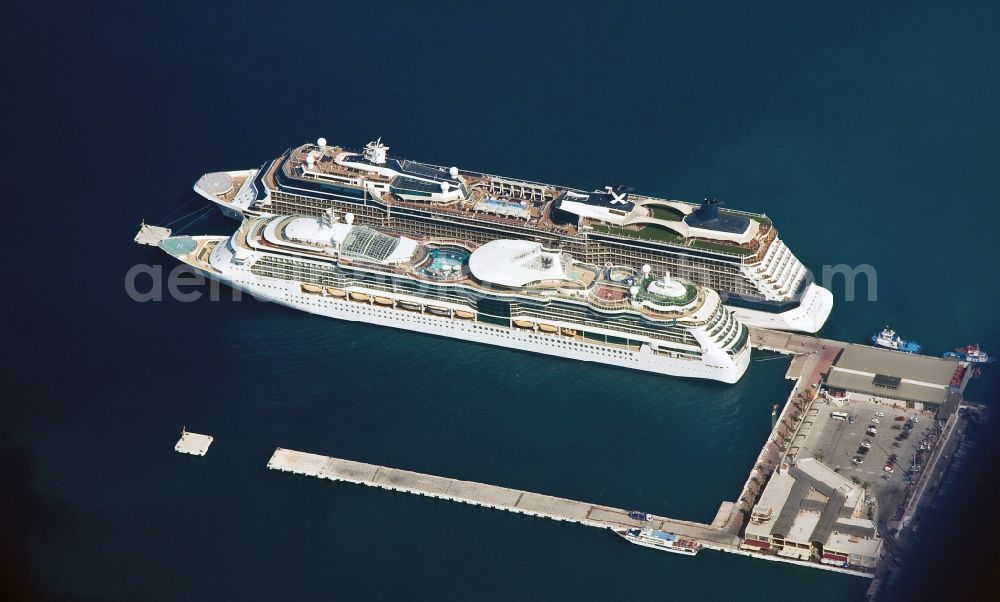 Aerial image Kusadasi - Cruise ship port on the coast of Kusadasi in Aydin province in Turkey