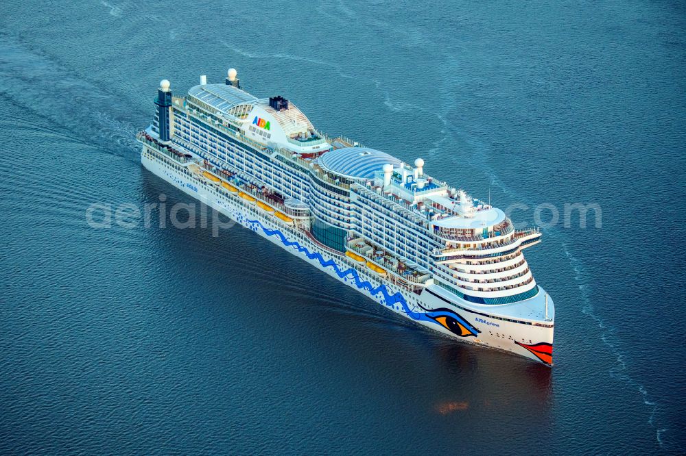 Glückstadt from above - Cruise ship Aida Prima on the Elbe at Glueckstadt, Germany