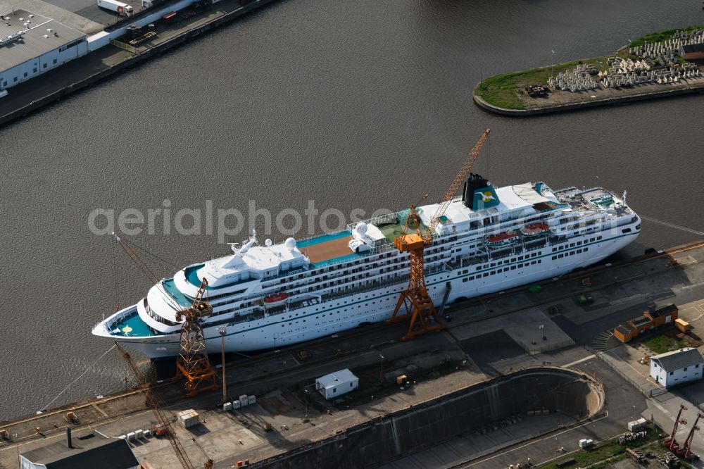 Aerial image Bremerhaven - Cruise and passenger ship Amadea in Bremerhaven in the state Bremen, Germany