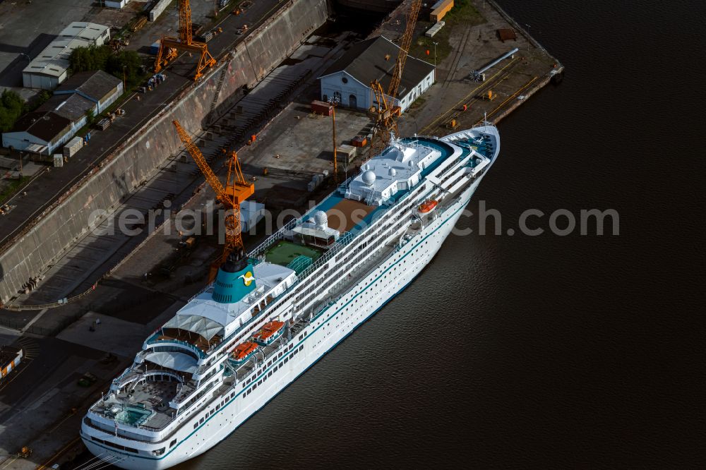 Bremerhaven from the bird's eye view: Cruise and passenger ship Amadea in Bremerhaven in the state Bremen, Germany