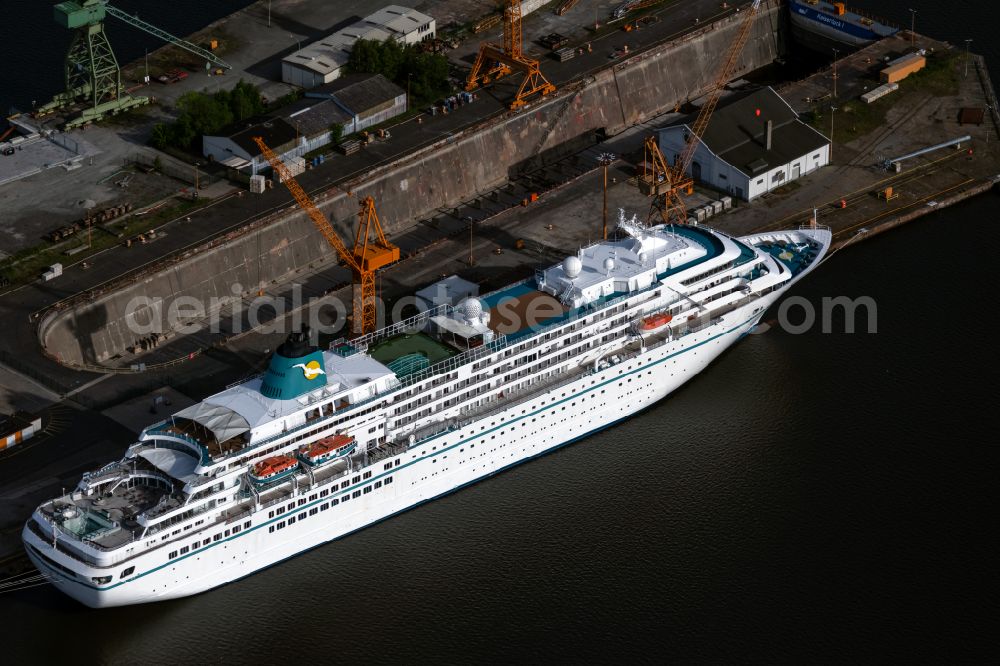 Aerial image Bremerhaven - Cruise and passenger ship Amadea in Bremerhaven in the state Bremen, Germany