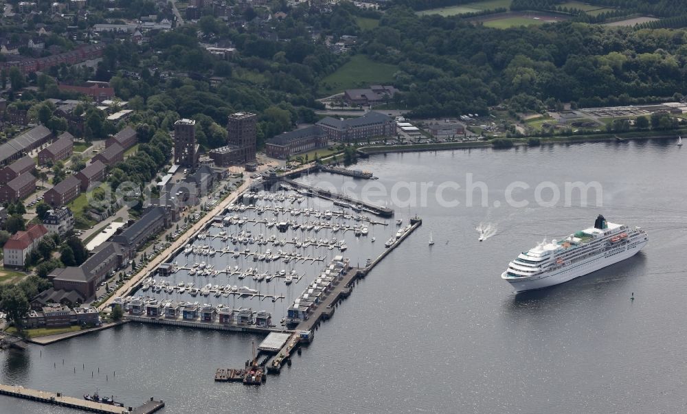 Flensburg from above - Cruise ship Amadea in Flensburg in Schleswig-Holstein