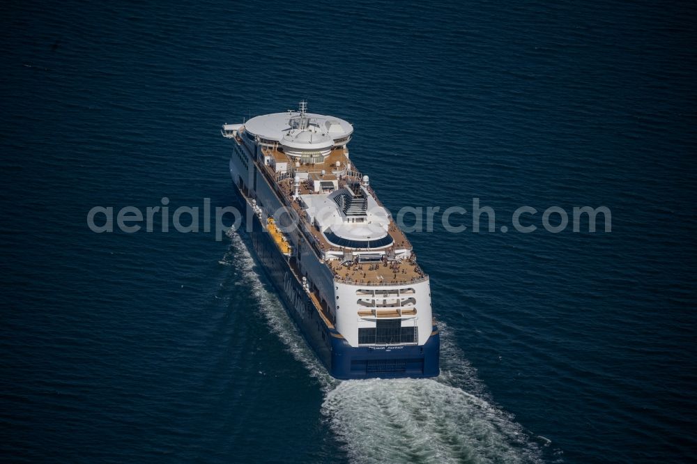 Strande from the bird's eye view: Cruise and passenger ship Color Fantasy operating on the baltic sea in Strande in the state Schleswig-Holstein, Germany