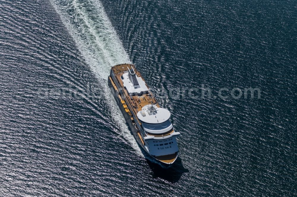 Strande from above - Cruise and passenger ship Color Fantasy operating on the baltic sea in Strande in the state Schleswig-Holstein, Germany