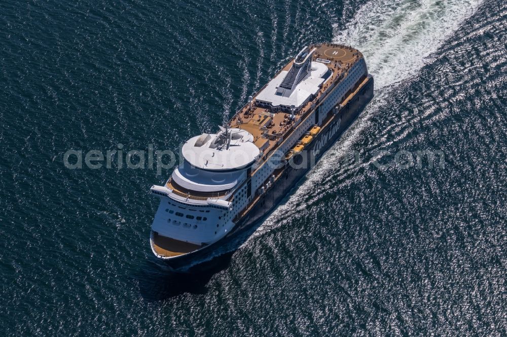 Aerial image Strande - Cruise and passenger ship Color Fantasy operating on the baltic sea in Strande in the state Schleswig-Holstein, Germany