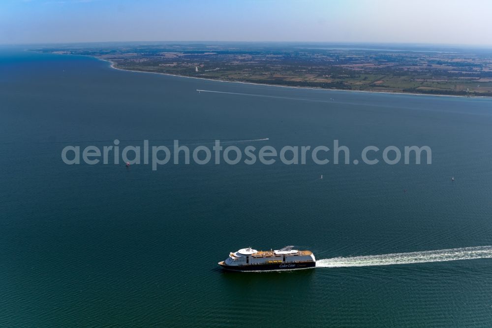 Aerial photograph Strande - Cruise and passenger ship Color Fantasy operating on the baltic sea in Strande in the state Schleswig-Holstein, Germany