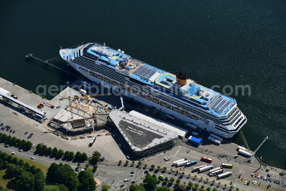 Aerial photograph Kiel - Cruise and passenger ship Costa Pacifica in Kiel in the state Schleswig-Holstein, Germany