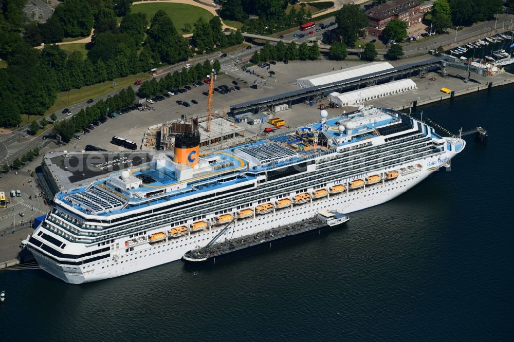 Aerial image Kiel - Cruise and passenger ship Costa Pacifica in Kiel in the state Schleswig-Holstein, Germany