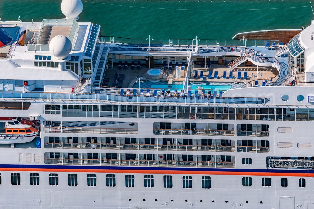 Kollmar from the bird's eye view: Cruise and passenger ship MS Europa Hapag Lloyd in Kollmar in the state Schleswig-Holstein, Germany