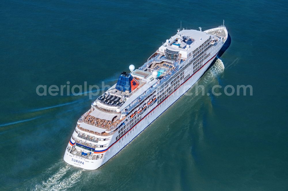 Aerial photograph Kollmar - Cruise and passenger ship MS Europa Hapag Lloyd in Kollmar in the state Schleswig-Holstein, Germany