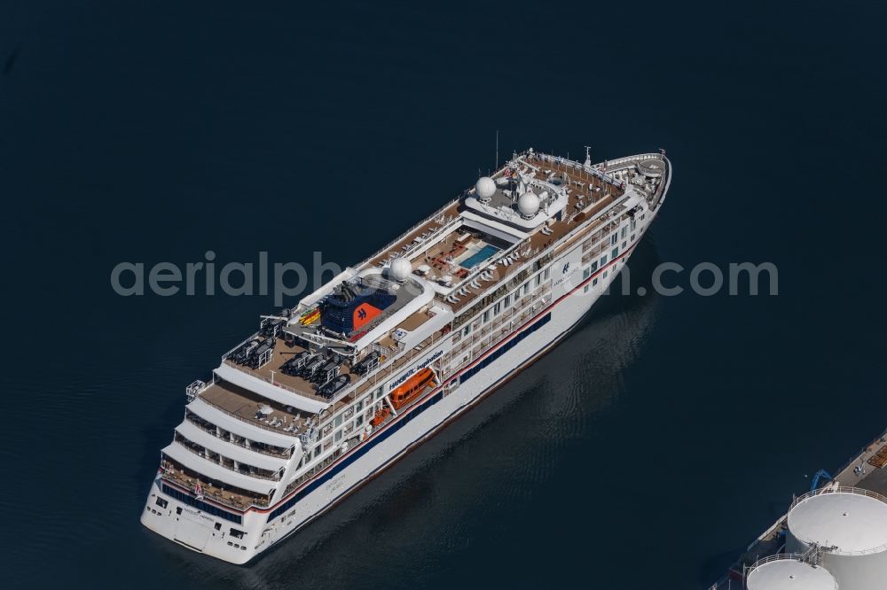 Kiel from the bird's eye view: Cruise and passenger ship Hanseatic Inspiration in Kiel in the state Schleswig-Holstein, Germany