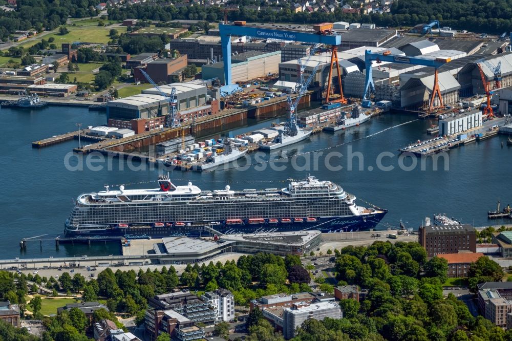 Aerial image Kiel - Cruise and passenger ship Mein Schiff 1 in Kiel in the state Schleswig-Holstein, Germany