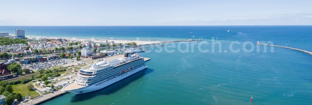 Aerial image Rostock - Cruise and passenger ship VIKING SEA in the district Warnemuende in Rostock in the state Mecklenburg - Western Pomerania, Germany