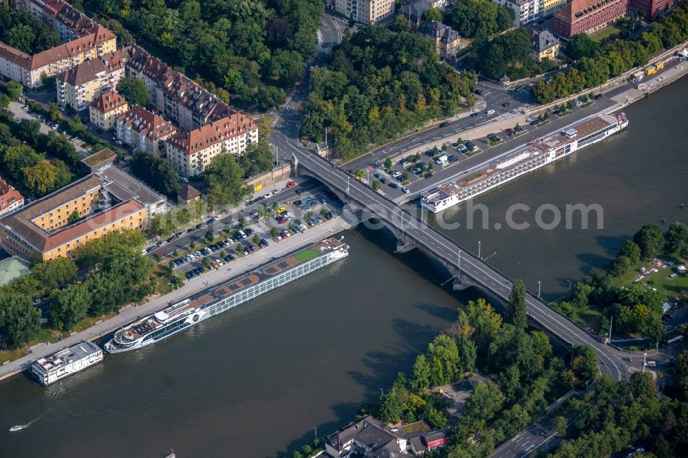 Aerial image Würzburg - Cruise passenger ship WILLIAM WORDSWORTH on the Main in the district Altstadt in Wuerzburg in the state Bavaria, Germany