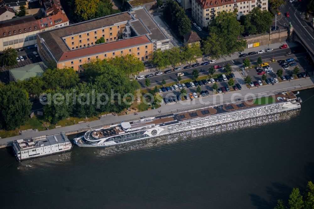 Würzburg from above - Cruise passenger ship WILLIAM WORDSWORTH on the Main in the district Altstadt in Wuerzburg in the state Bavaria, Germany