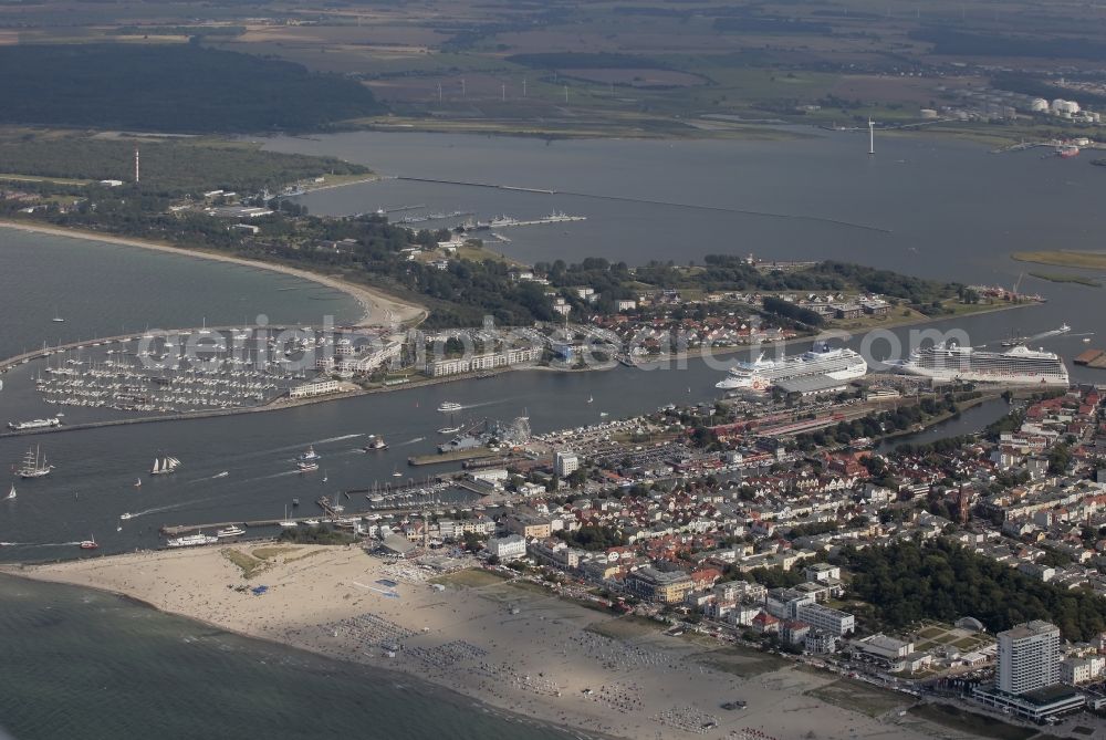 Rostock from above - Cruise ships in Warnemuende, a district of Rostock in Mecklenburg - Western Pomerania