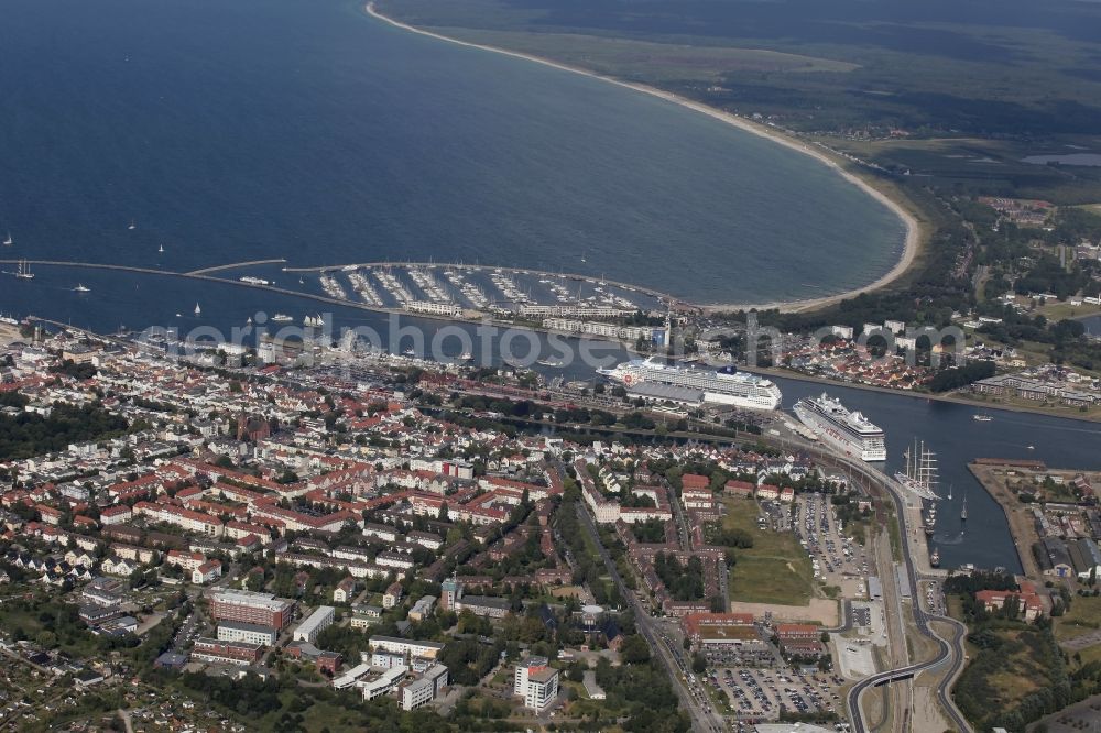 Aerial image Rostock - Cruise ships in Warnemuende, a district of Rostock in Mecklenburg - Western Pomerania