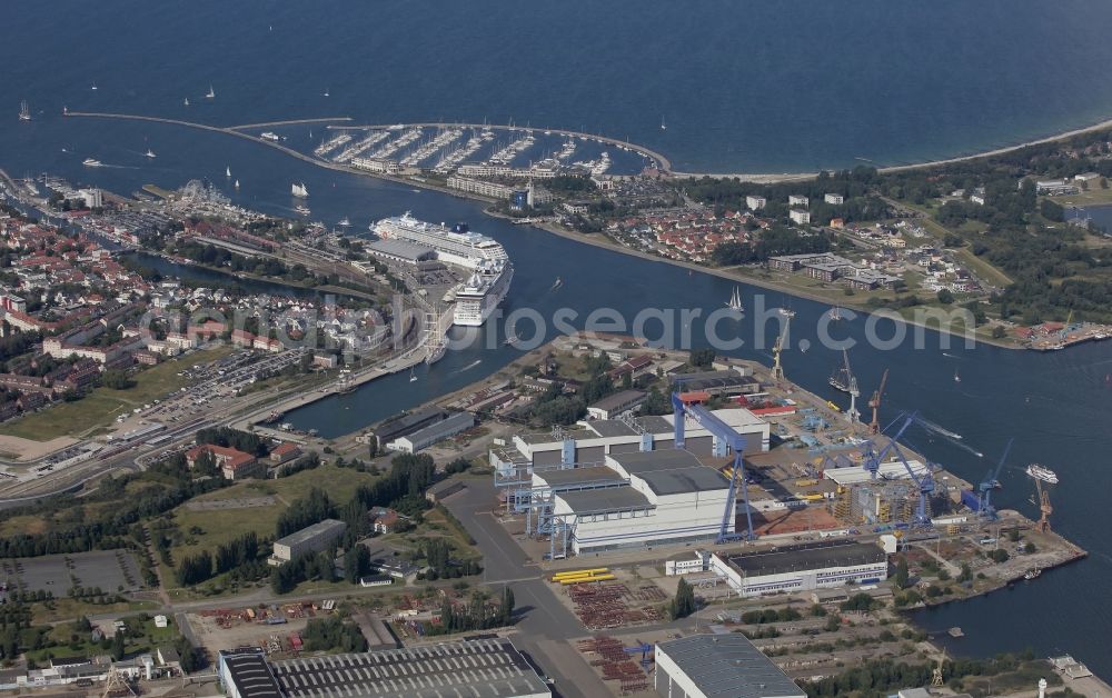 Rostock from above - Cruise ships in Warnemuende, a district of Rostock in Mecklenburg - Western Pomerania