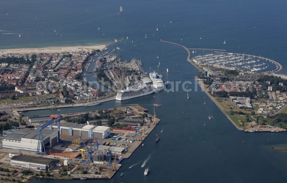 Aerial image Rostock - Cruise ships in Warnemuende, a district of Rostock in Mecklenburg - Western Pomerania