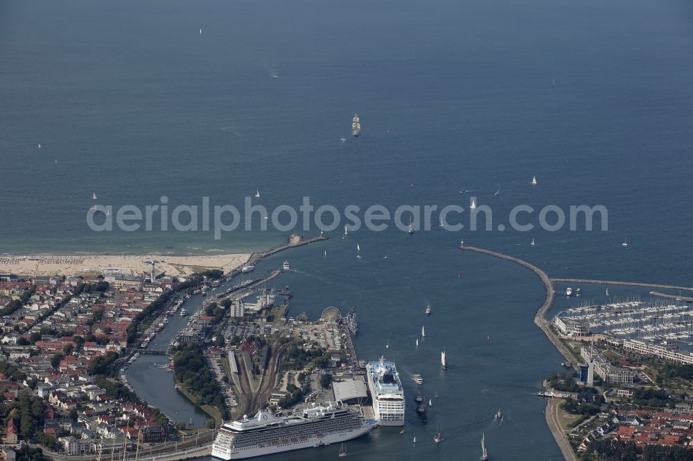 Rostock from above - Cruise ships in Warnemuende, a district of Rostock in Mecklenburg - Western Pomerania