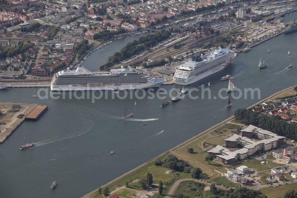 Aerial image Rostock - Cruise ships in Warnemuende, a district of Rostock in Mecklenburg - Western Pomerania