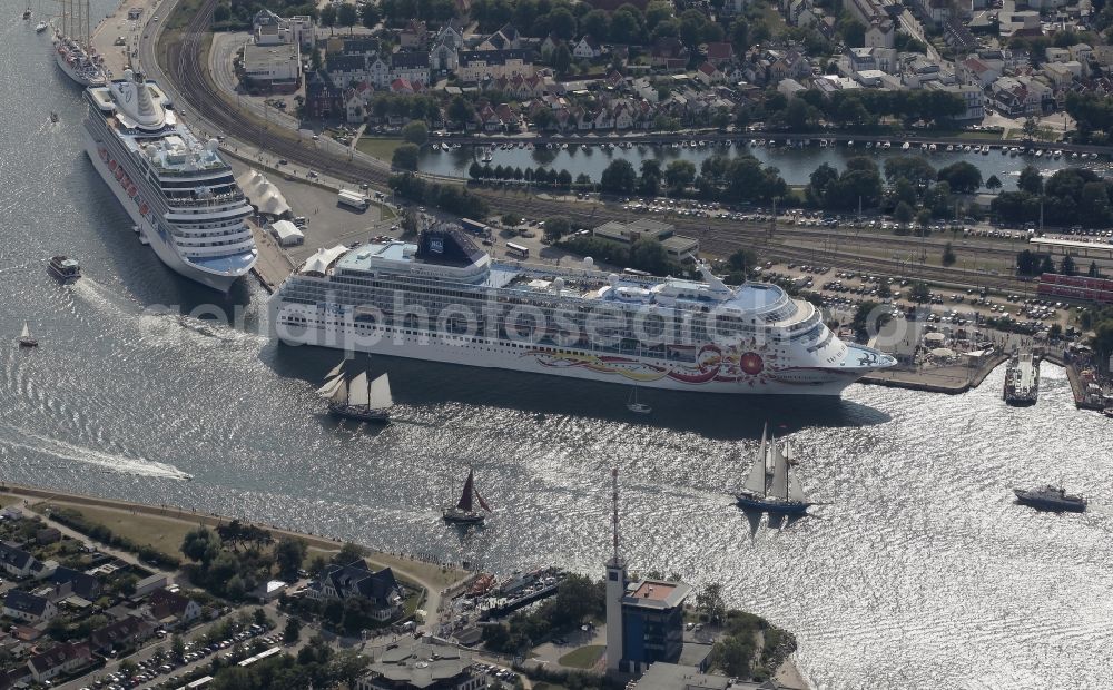 Aerial image Rostock - Cruise ships in Warnemuende, a district of Rostock in Mecklenburg - Western Pomerania