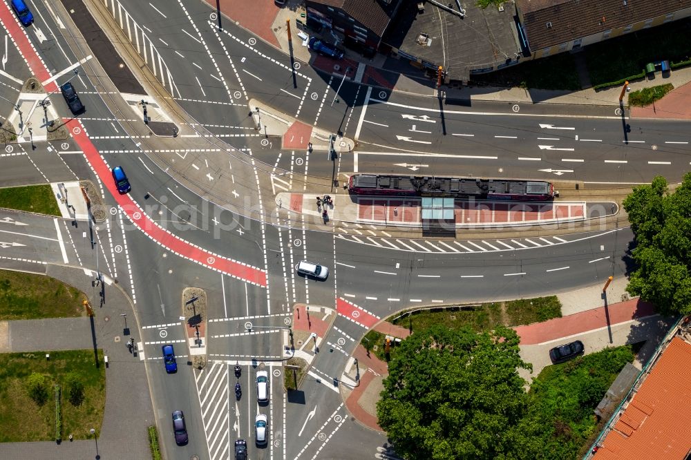 Bochum from the bird's eye view: View of a cross-way in Bochum in the state North Rhine-Westphalia