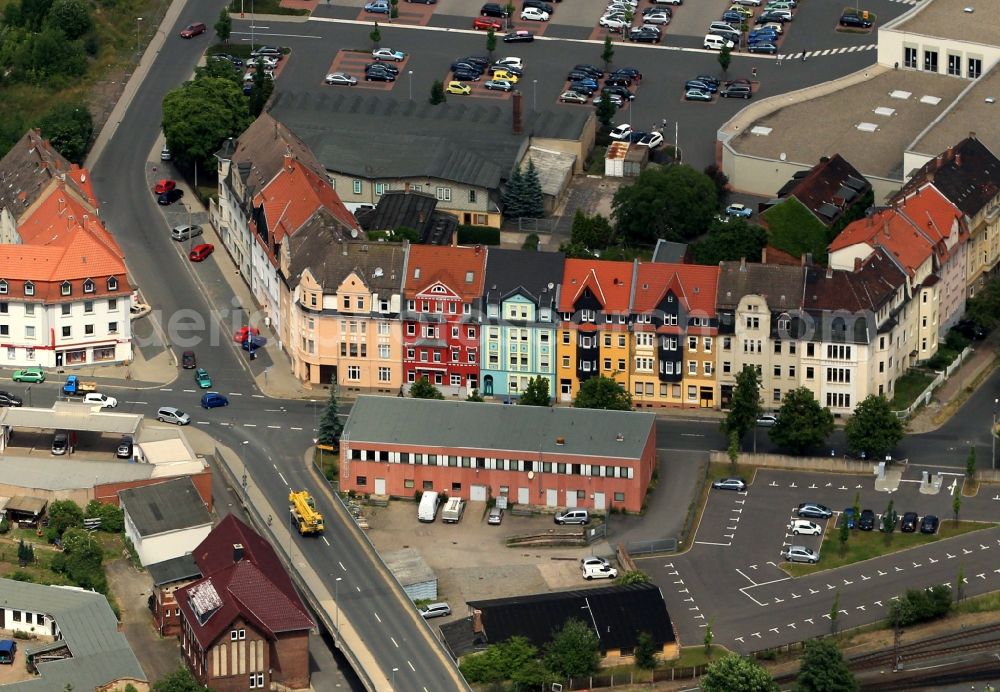 Nordhausen from above - Right next to the station tracks in Nordhausen in Thuringia is the intersection Bruno-Kunze-road and Oskar Cohn road