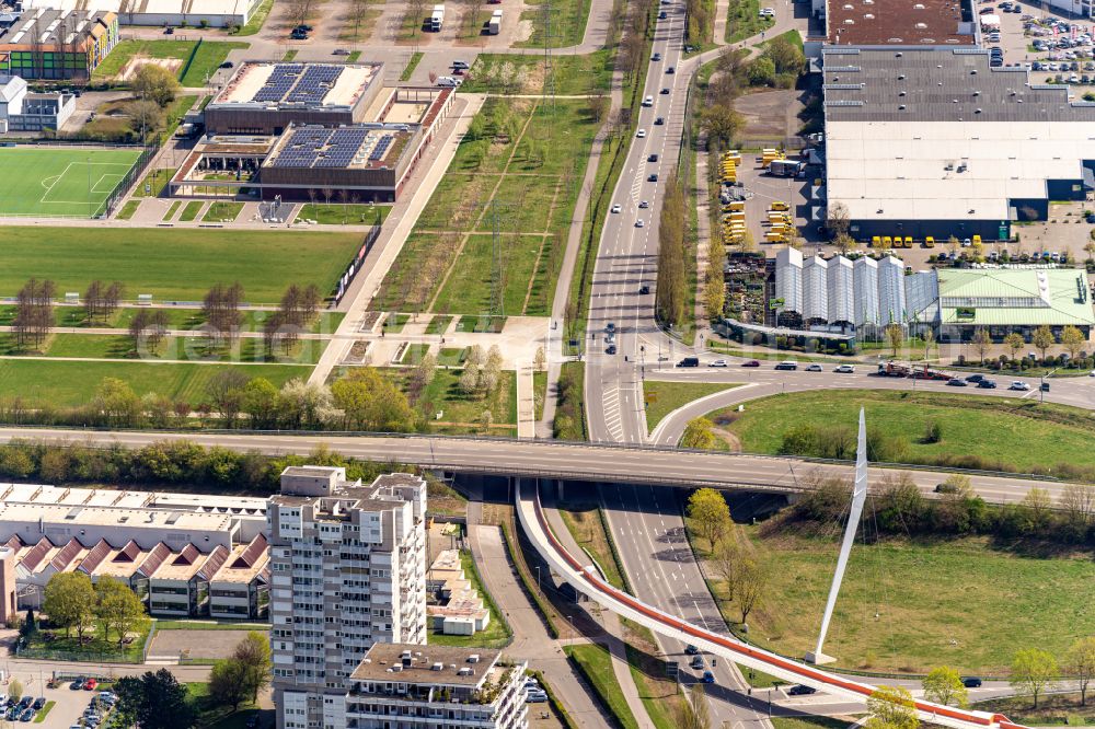 Lahr/Schwarzwald from above - Road over the crossroads of Bundesstrasse 3 and the L415 in Lahr/Schwarzwald in the state Baden-Wuerttemberg, Germany