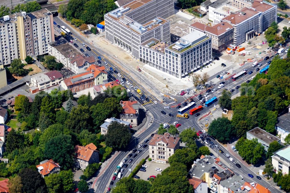 Göttingen from above - Road over the crossroads Groner Tor in Goettingen in the state Lower Saxony, Germany