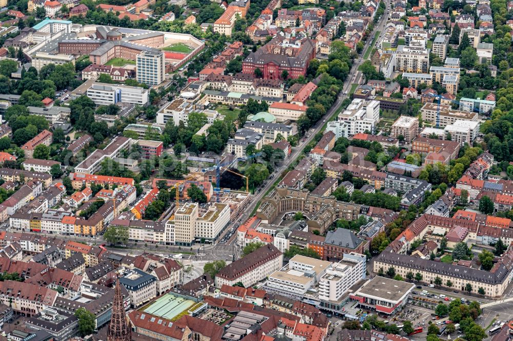 Aerial photograph Freiburg im Breisgau - Road over the crossroads Habsburgerstrasse corner Leopoldring in Freiburg im Breisgau in the state Baden-Wurttemberg, Germany