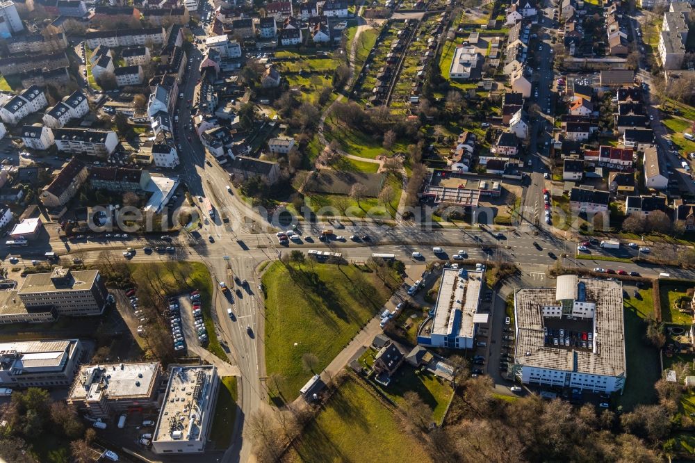 Aerial photograph Hagen - Road over the crossroads Hagener Strasse and Boeler Strasse in Hagen in the state North Rhine-Westphalia, Germany