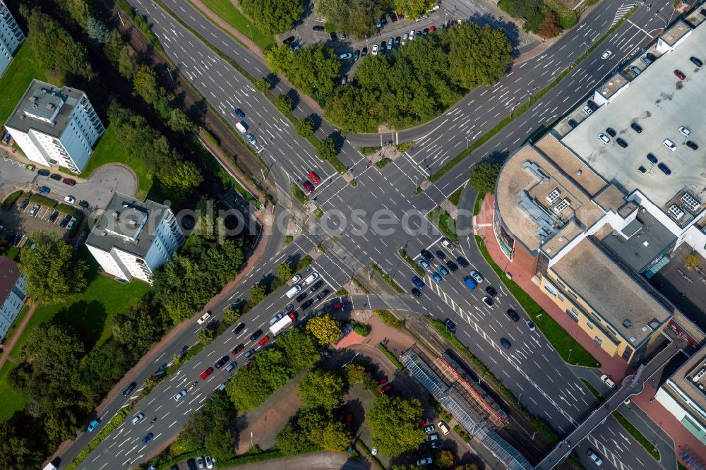 Hattingen from the bird's eye view: View of crossroads in Hattingen in the state North Rhine-Westphalia