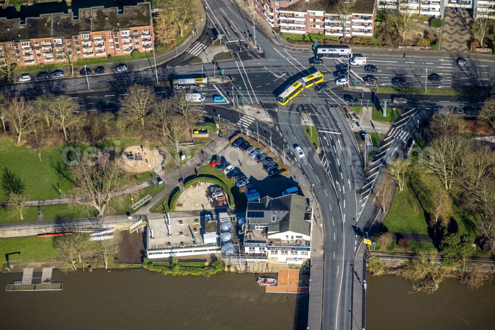 Aerial photograph Essen - Road over the crossroads Hengler Strasse - Grendtor in the district Steele in Essen at Ruhrgebiet in the state North Rhine-Westphalia, Germany