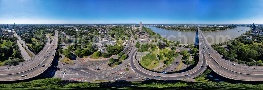 Aerial photograph Köln - Road over the crossroads Rhieler Strasse corner Frohngasse in the district Riehl in Cologne in the state North Rhine-Westphalia, Germany