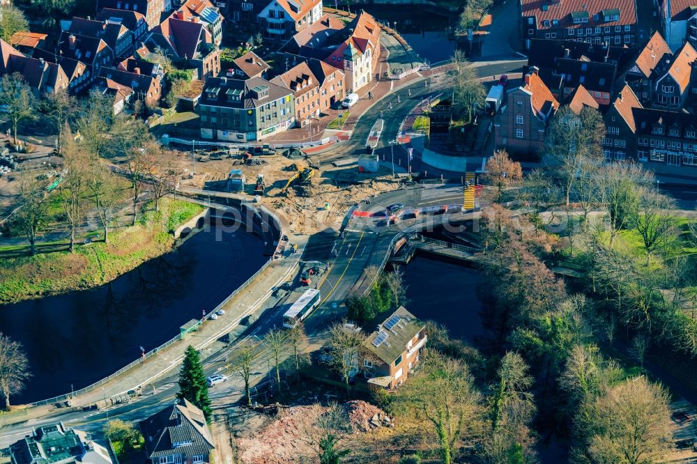 Aerial image Stade - Road over the crossroads Am Schiffertor in Stade in the state Lower Saxony, Germany