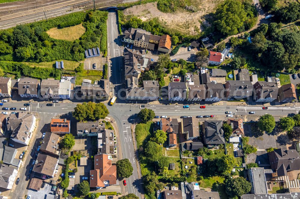 Aerial image Witten - Road traffic in the course of the Sprockhoeveler Strasse - Kronenstrasse intersection in Witten in the Ruhr area in the state North Rhine-Westphalia, Germany