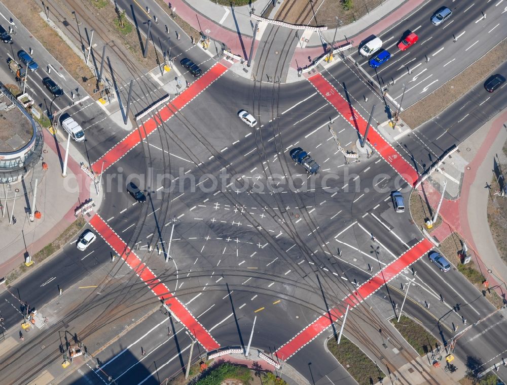 Aerial image Cottbus - Road over the crossroads Stadtring - Str. of Jugend in Cottbus in the state Brandenburg, Germany