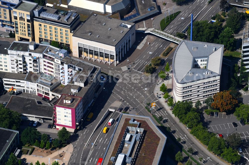 Aerial photograph Pforzheim - Road over the crossroads Am Waisenhausplatz in Pforzheim in the state Baden-Wurttemberg, Germany