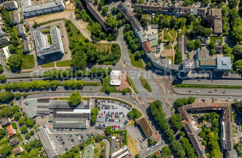 Dortmund from above - Road over the crossroads on Westfalendonm - Maerkische Strasse - Rheinlanddonm in Dortmund in the state North Rhine-Westphalia, Germany