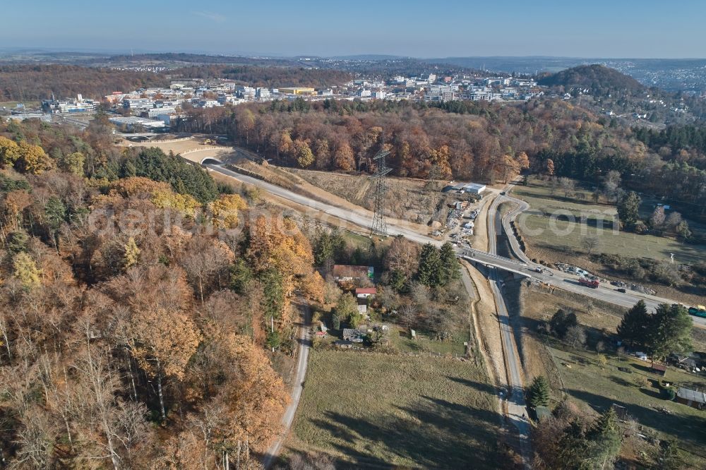 Aerial image Pforzheim - Construction site to remodel the course of the intersection Dietlinger Strasse - Westtangente in Pforzheim in the state Baden-Wuerttemberg, Germany