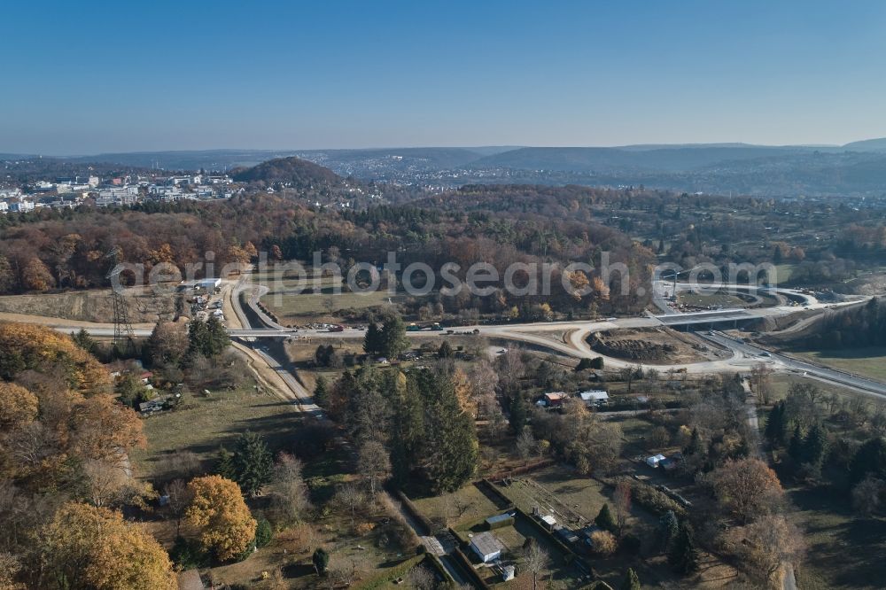 Pforzheim from above - Construction site to remodel the course of the intersection Dietlinger Strasse - Westtangente in Pforzheim in the state Baden-Wuerttemberg, Germany