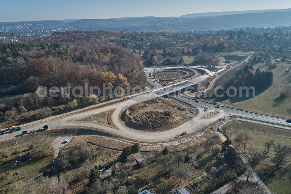 Pforzheim from the bird's eye view: Construction site to remodel the course of the intersection Dietlinger Strasse - Westtangente in Pforzheim in the state Baden-Wuerttemberg, Germany