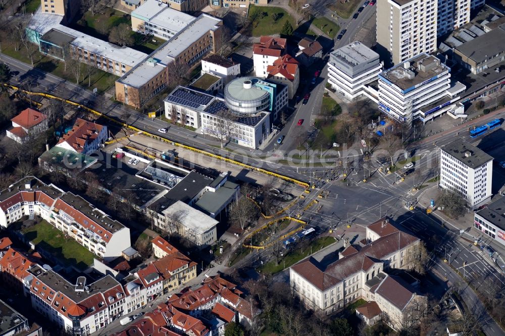 Aerial image Göttingen - Construction site to remodel the course of the intersection in Goettingen in the state Lower Saxony, Germany