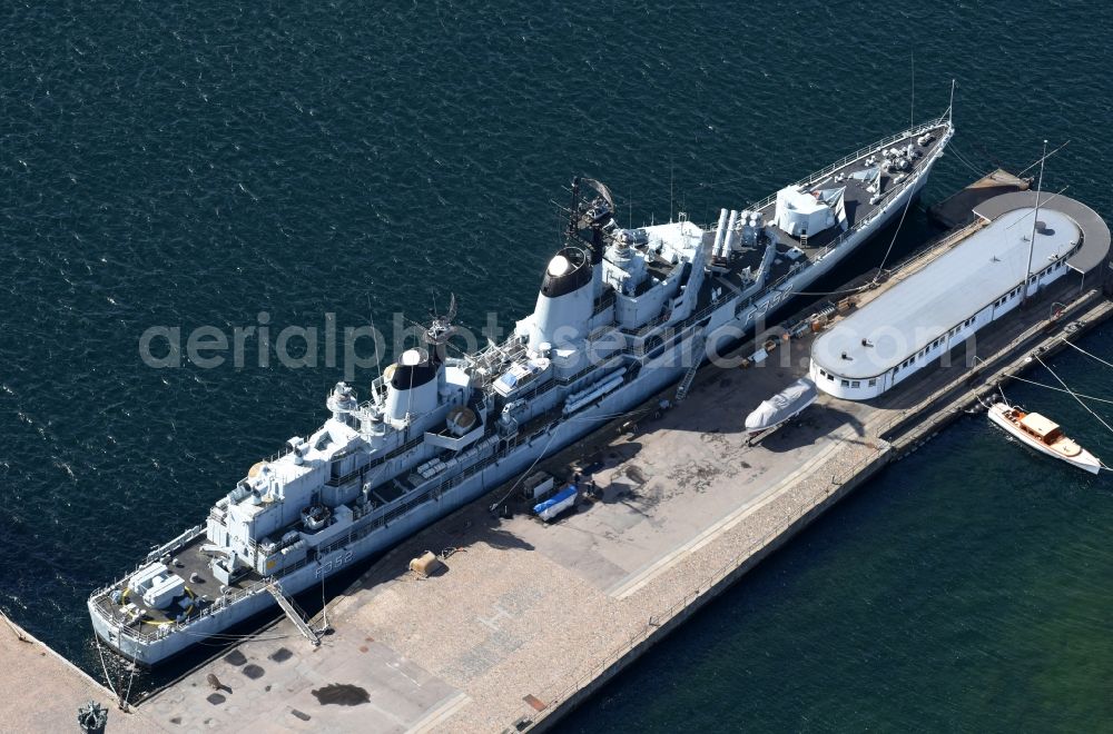 Aerial image Kopenhagen - Ship of the Navy Fregatte F352 Peder Skram in Copenhagen in Region Hovedstaden, Denmark