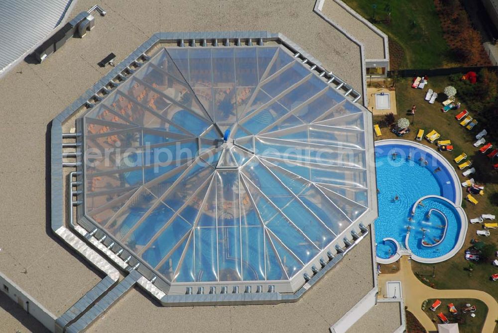 Ludwigsfelde from above - Kristall-Saunatherme Ludwigsfelde. Erste FKK Therme in Brandenburg. Kristall Schwimm- und GesundheitsCenter Ludwigsfelde GmbH, Fichtestraße, 14974 Ludwigsfelde, Telefon: 03378 / 518 79-0, Telefax: 03378 / 518 79-33, Achim Walder: