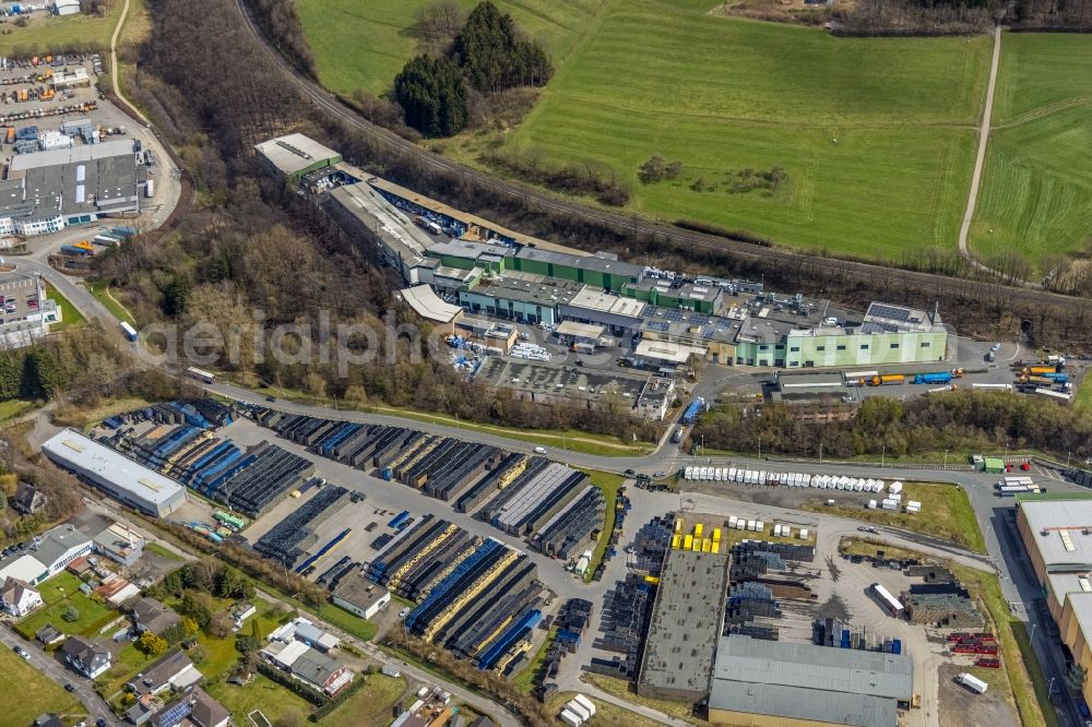 Aerial photograph Krombach - Warehouses and forwarding building on Poststrasse in Krombach in the state North Rhine-Westphalia, Germany