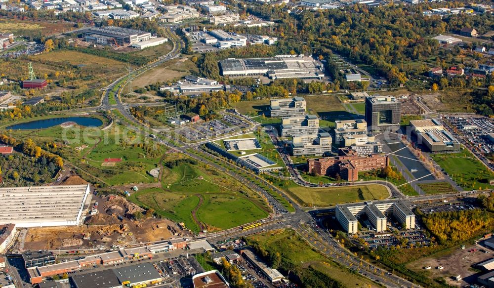 Aerial image Essen - The Krupp-Guertel is an urban project, at the Altendorfer street corner Berthold-Beitz-Boulevard in the district Westviertel in Essen in the state North Rhine-Westphalia. The new buildings of ThyssenKrupp Headquarters were erected on the largely untapped area of the former Kruppschen Gussstahlfabrik and are currently the headquarters of ThyssenKrupp AG