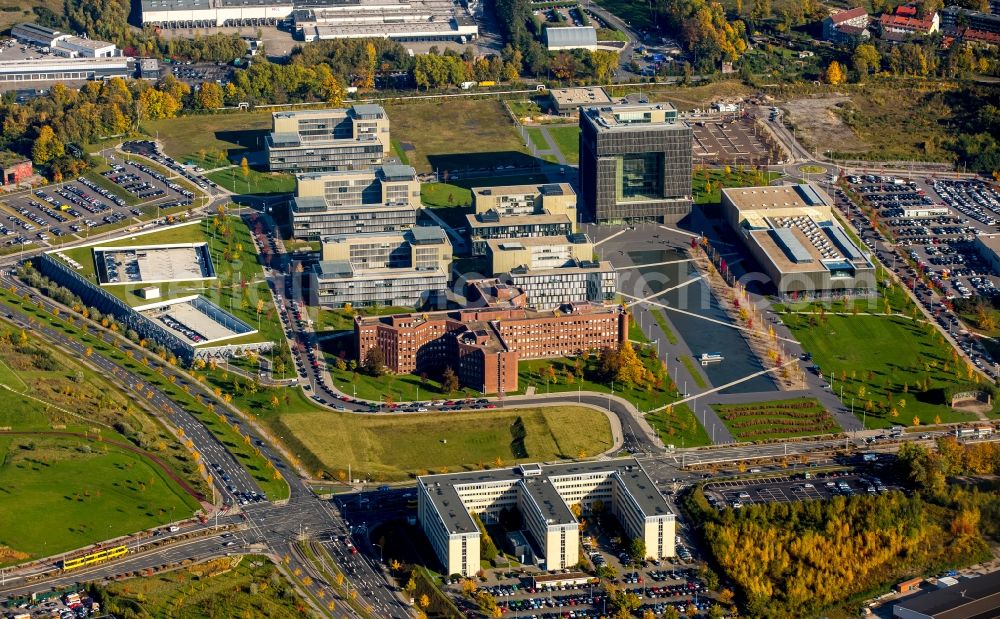 Aerial photograph Essen - The Krupp-Guertel is an urban project, at the Altendorfer street corner Berthold-Beitz-Boulevard in the district Westviertel in Essen in the state North Rhine-Westphalia. The new buildings of ThyssenKrupp Headquarters were erected on the largely untapped area of the former Kruppschen Gussstahlfabrik and are currently the headquarters of ThyssenKrupp AG